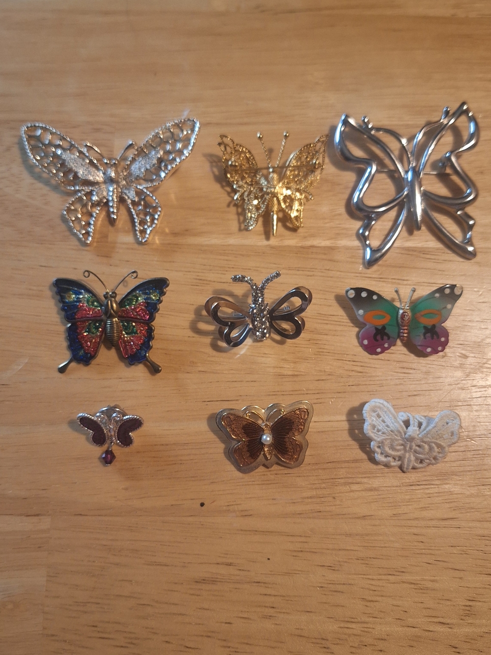 Assorted Butterfly Brooch Pin Lot - Gold, Silver, Multicolor
